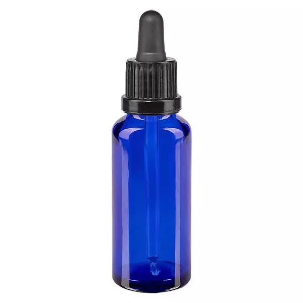 Pipetfles blauw 30ml, pipet zwart/zwart VR Pipetfles blauw 30ml, pipet zwart/zwart VR