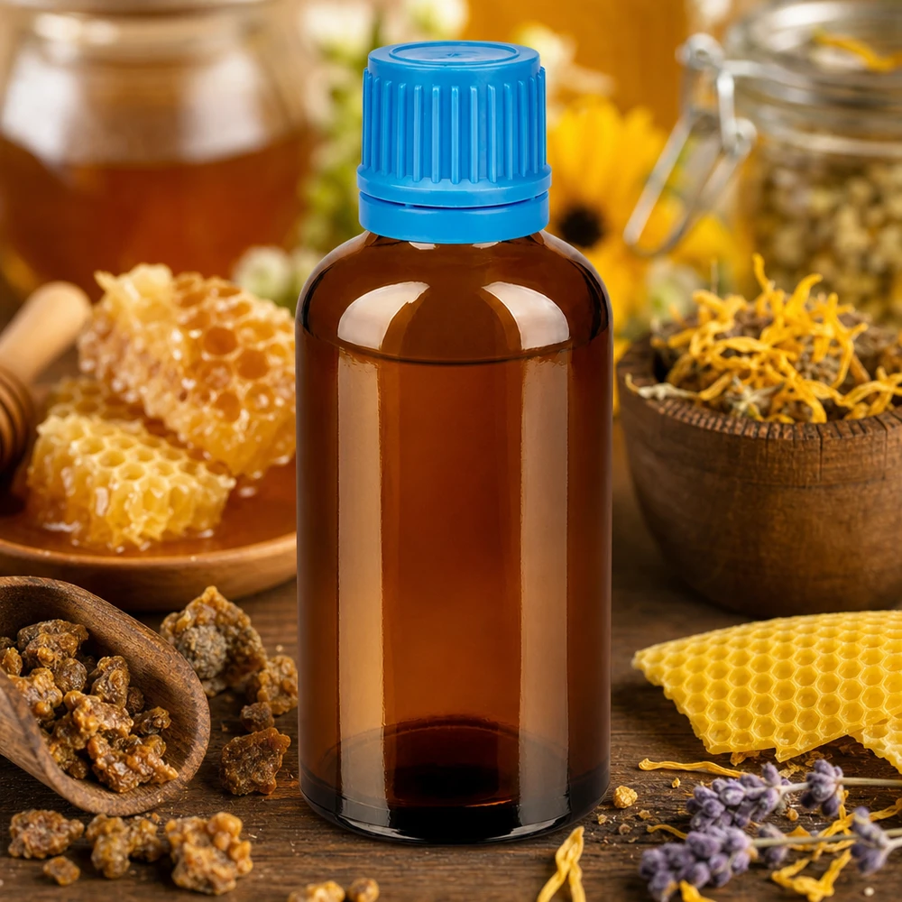50ml flacon 11mm SV blauw OV BrownLine UT18/50 Professioneel 50ml druppelflesje van UV-beschermend amberkleurig glas voor homeopathische middelen