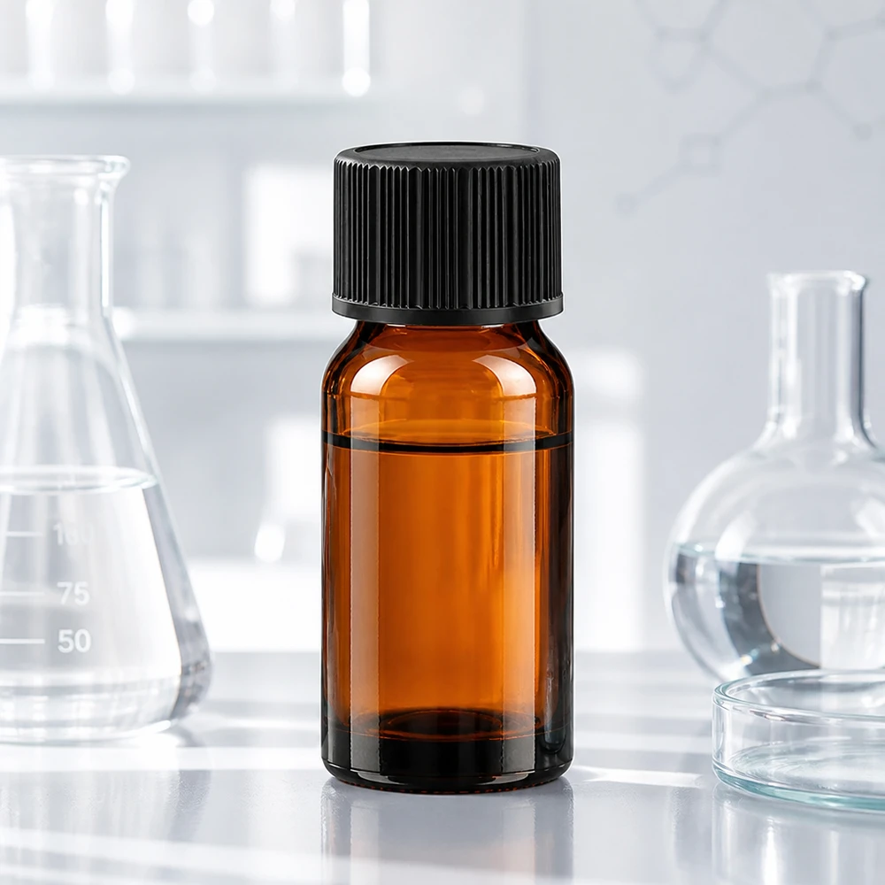 Laboratoriumflesje 10ml bruin met druppeldichte zwarte dop voor wetenschappelijke toepassingen