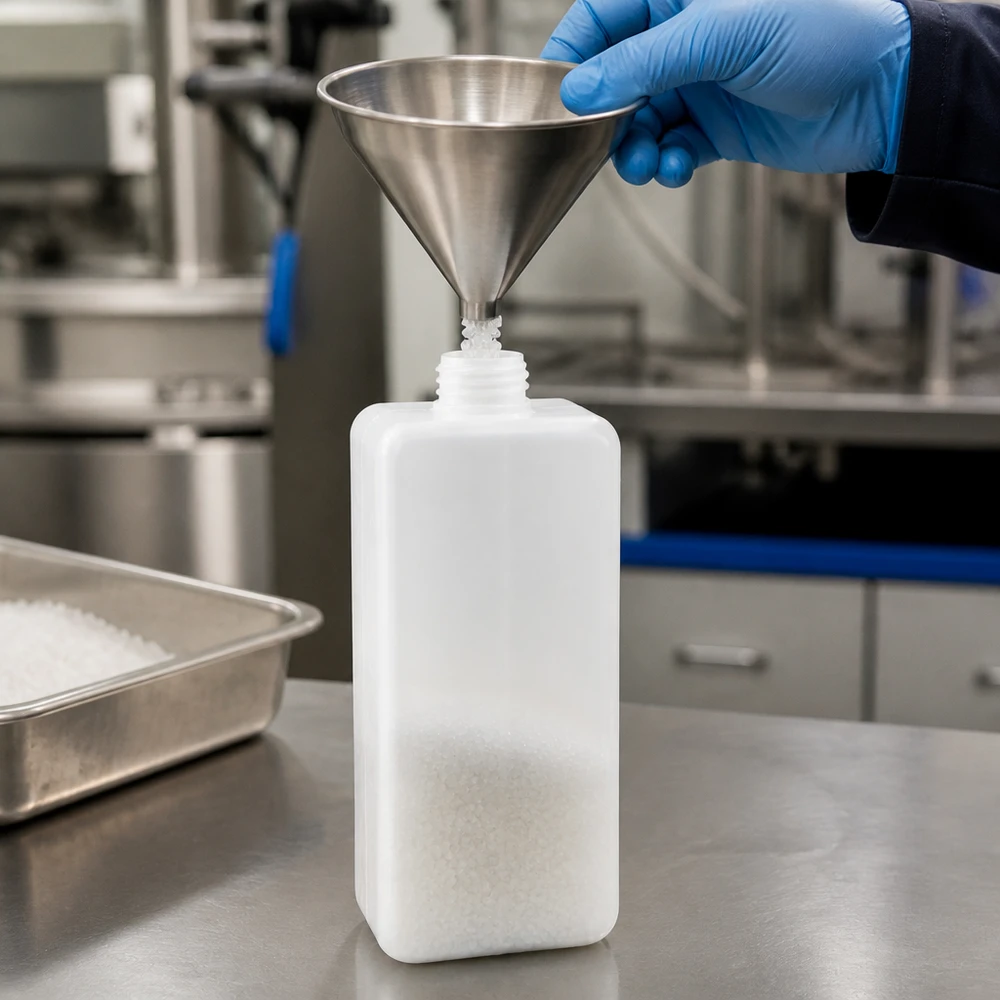 Chemicaliënfles 1000 ml, nauwe hals Chemicaliefles 1000 ml PE-HD met smalle hals GL 32, geschikt voor kristallijn stortgoed en vaste stoffen