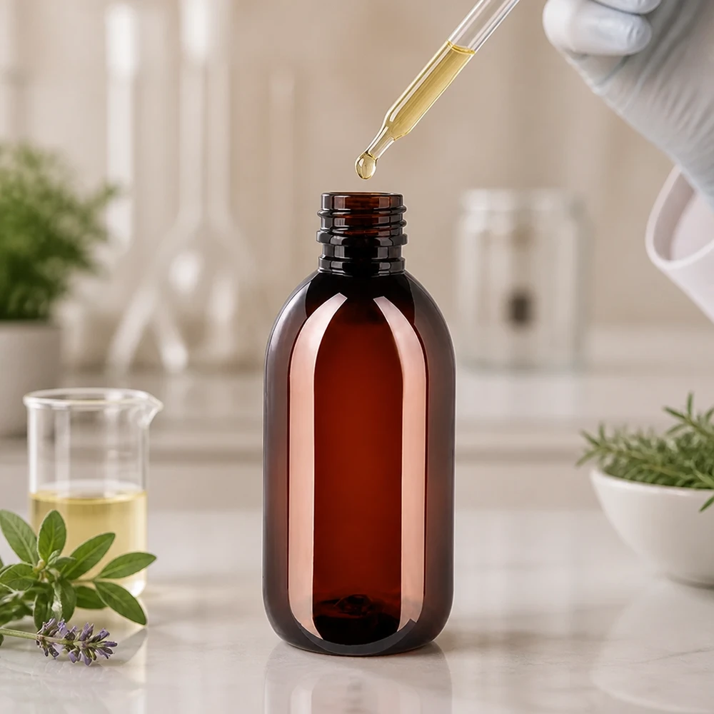 PET fles 250ml met bruine dop standaard UV-schützende PET Rundflasche 250ml braun mit Standardverschluss für Naturprodukte