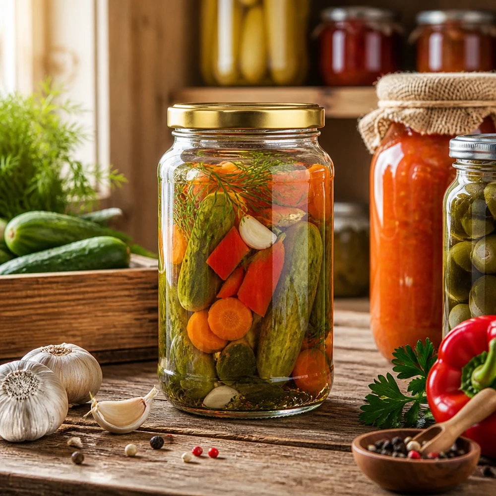 1700ml BasicSeal gouden ronde pot voor het inmaken van groenten - inmaakpot voor komkommers, paprika's en gemengde augurken