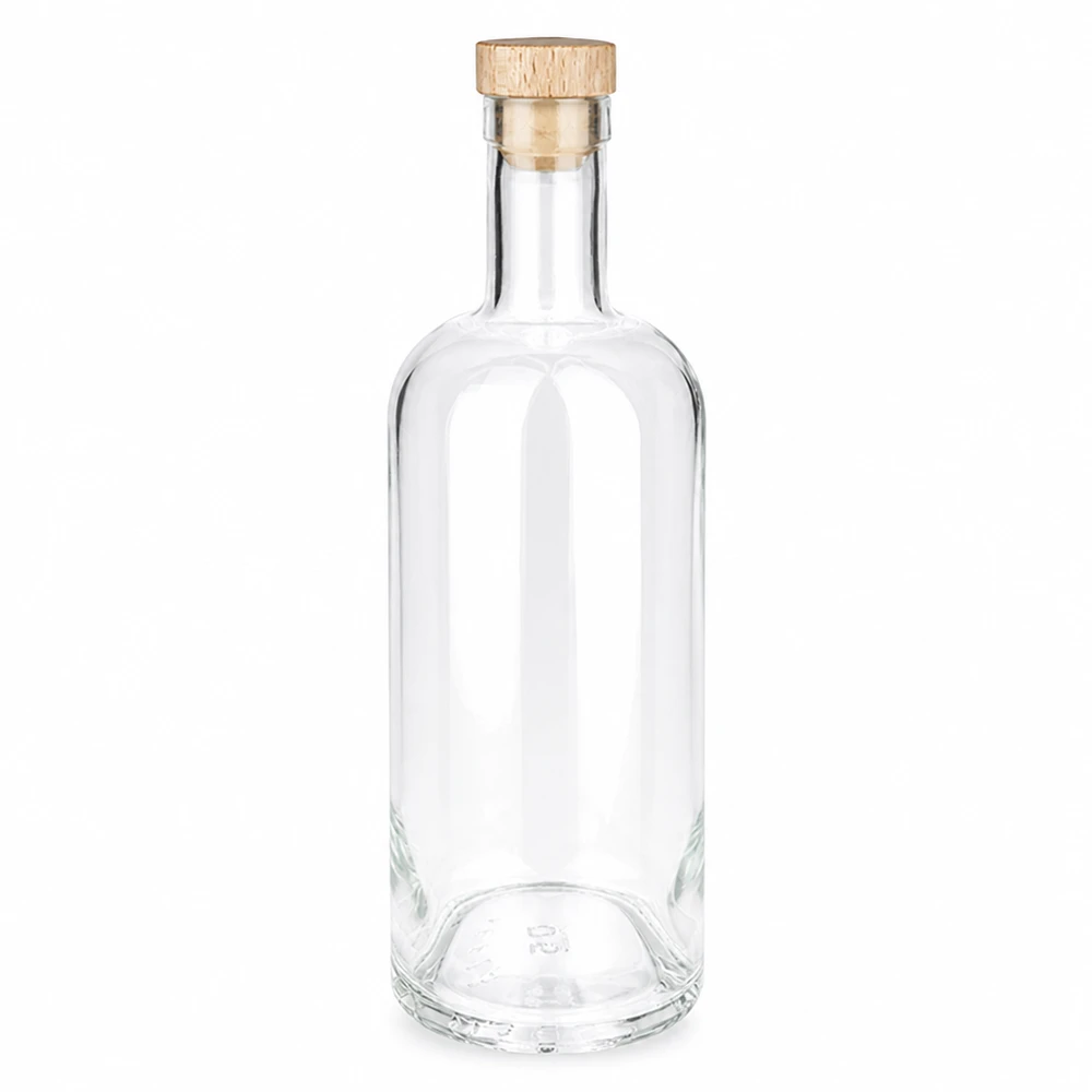750ml glazen fles Emma met houten handvat kurk UNiTWIST transparant leeg Productfoto tegen een witte achtergrond