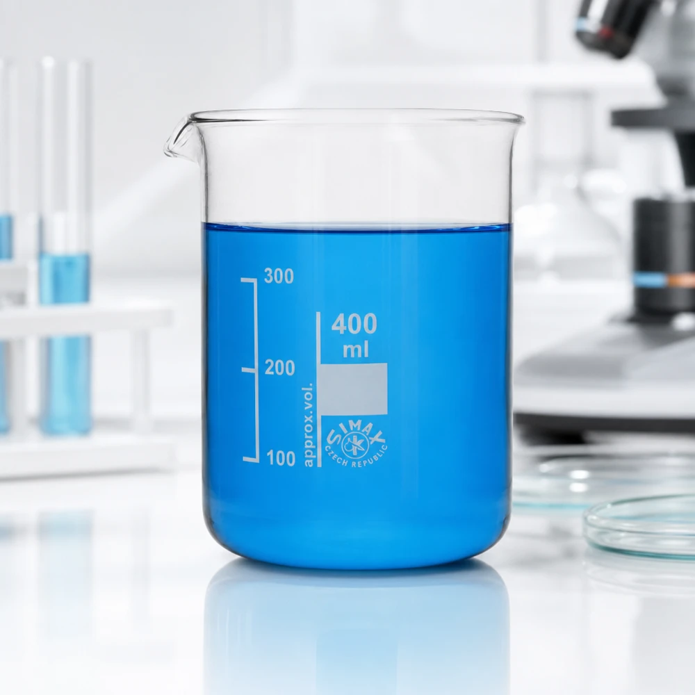 Bekerglas 400 ml van hittebestendig borosilicaatglas (laag model) Robuuste borosilicaatglas beker 400ml met duidelijke maatverdeling voor chemische experimenten