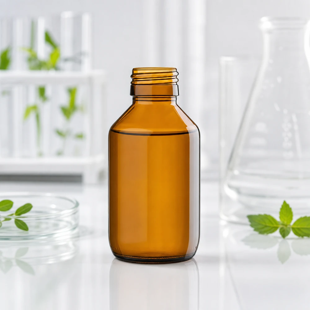 Hoogwaardige 100ml amberkleurige glazen fles voor apotheken met PP28 schroefdraad voor veilig bewaren