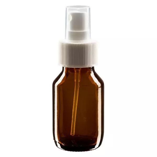 50ml Euro-medicijnfles bruin met verstuiver wit incl. dop transparant 50ml Euro-medicijnfles bruin met verstuiver wit incl. dop transparant
