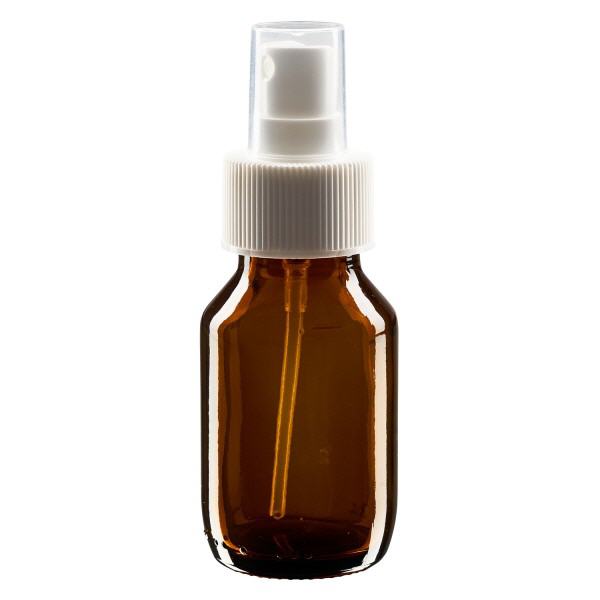 50ml Euro-medicijnfles bruin met verstuiver wit incl. dop transparant 50ml Euro-medicijnfles bruin met verstuiver wit incl. dop transparant