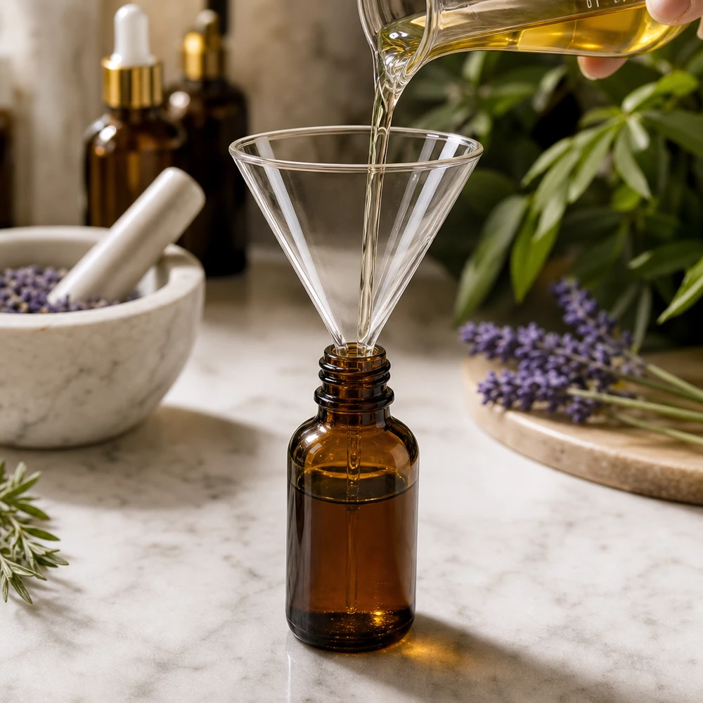 Precisietrechter van borosilicaatglas 85 mm voor aromatherapietoepassingen en cosmeticaproductie