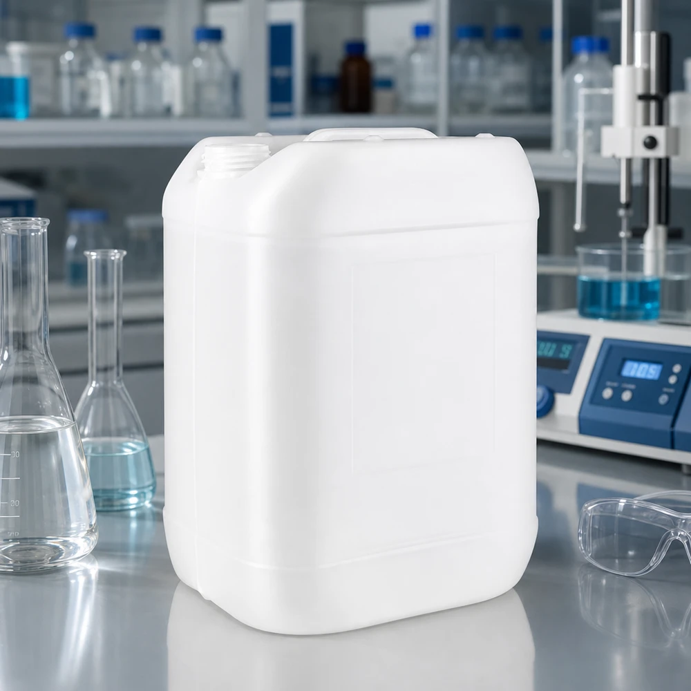 25l jerrycan, UN-toelating, zonder schroefsluiting Stapelbare jerrycan van 25 liter, wit, zonder sluiting, met brede vulopening en handgreepuitsparing