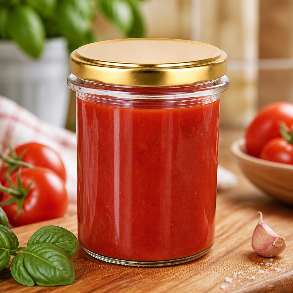 Rond glas van 214 ml + BasicSeal-deksel goud UNiTWIST UNiTWIST ronde glazen pot van 214 ml voor sauzen en pesto’s, met luchtdichte BasicSeal Gold-deksel