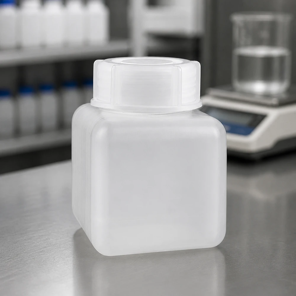 Fles met brede hals, 500 ml, PE-HD, naturel, met grote opening voor eenvoudig schoonmaken en bijvullen
