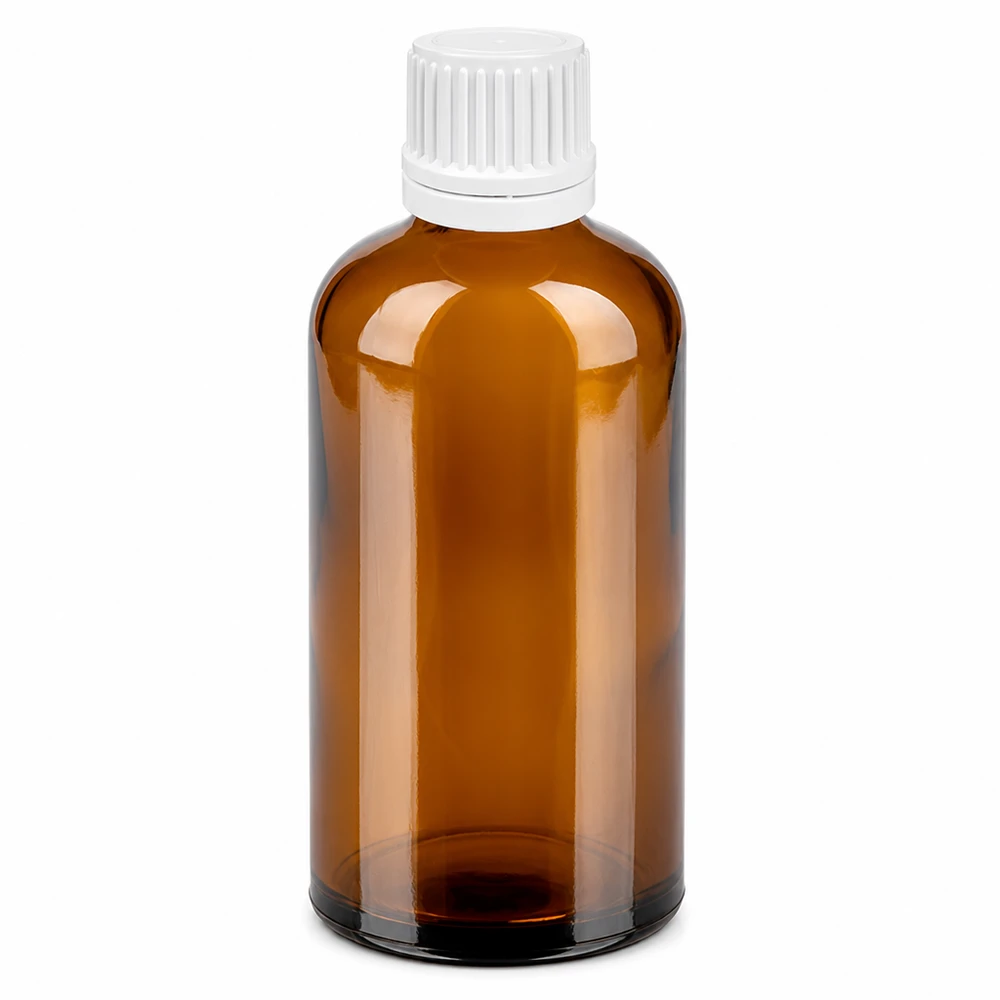 100ml druppelflesje 0.7mm wit OV BrownLine UT18/100 Ronde glazen fles amber 100ml met druppelaar voor cosmetica en aromatherapie
