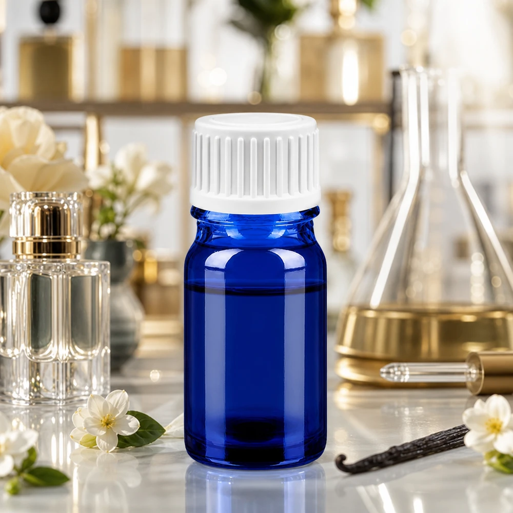 Laboratoriumkwaliteit druppelflesje 5ml van kobaltblauw glas met strakke witte schroefdop
