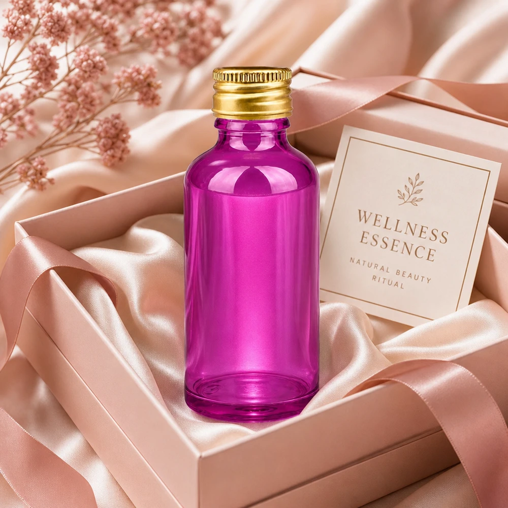 50ml flacon 11mm schroefdop aluminium gouden standaard PurpleLine. UT18/50 Handig paars flesje van 50 ml voor mobiele wellnesstoepassingen met veilige schroefdop