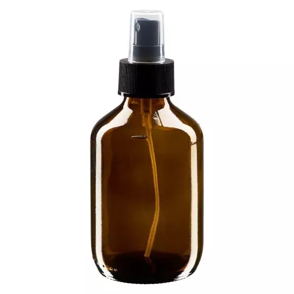 200ml Euro-medicijnfles bruin met verstuiver zwart incl. dop transparant