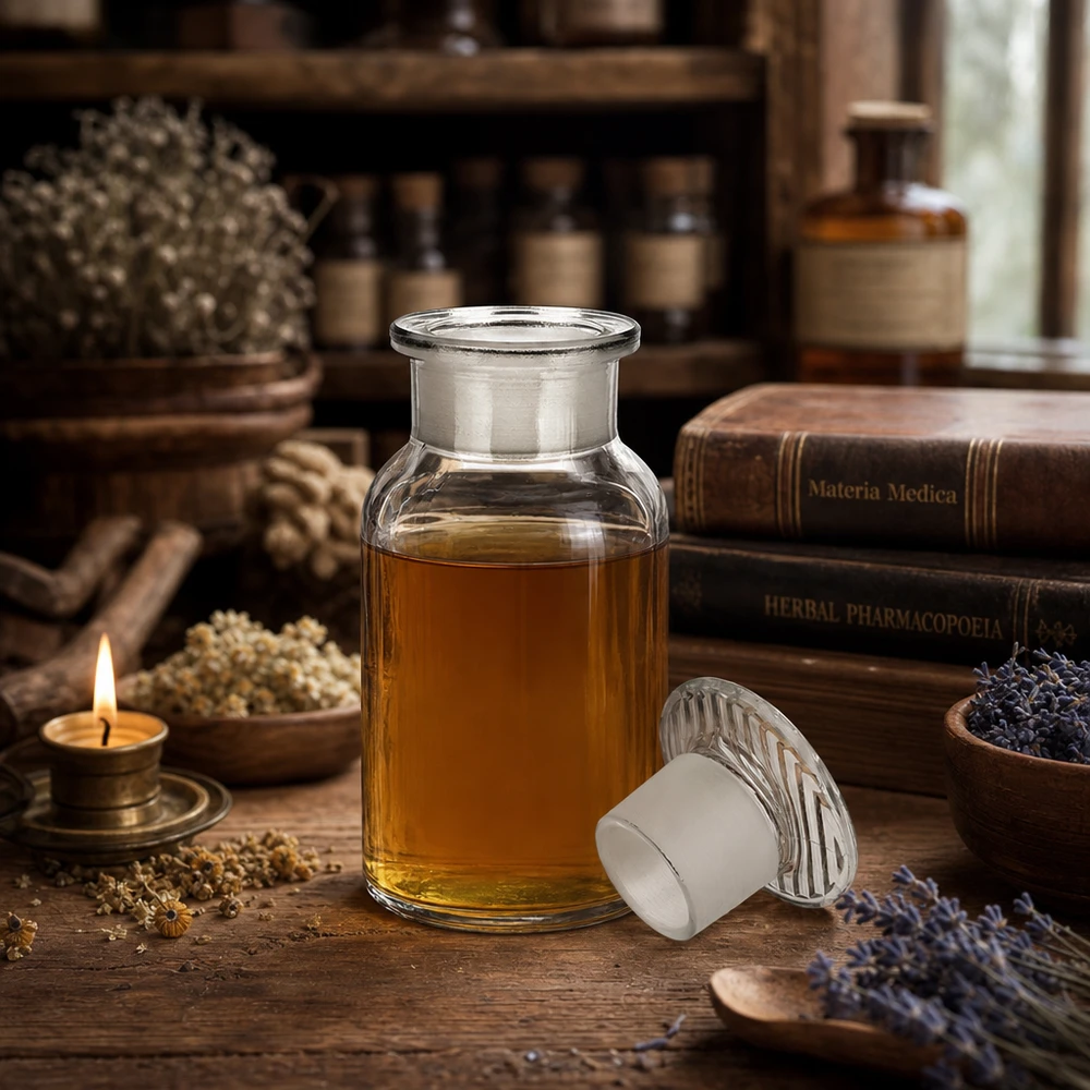 Decoratieve laboratoriumfles van 100 ml met brede hals, van helder glas, voor etherische oliën en natuurgeneeskunde
