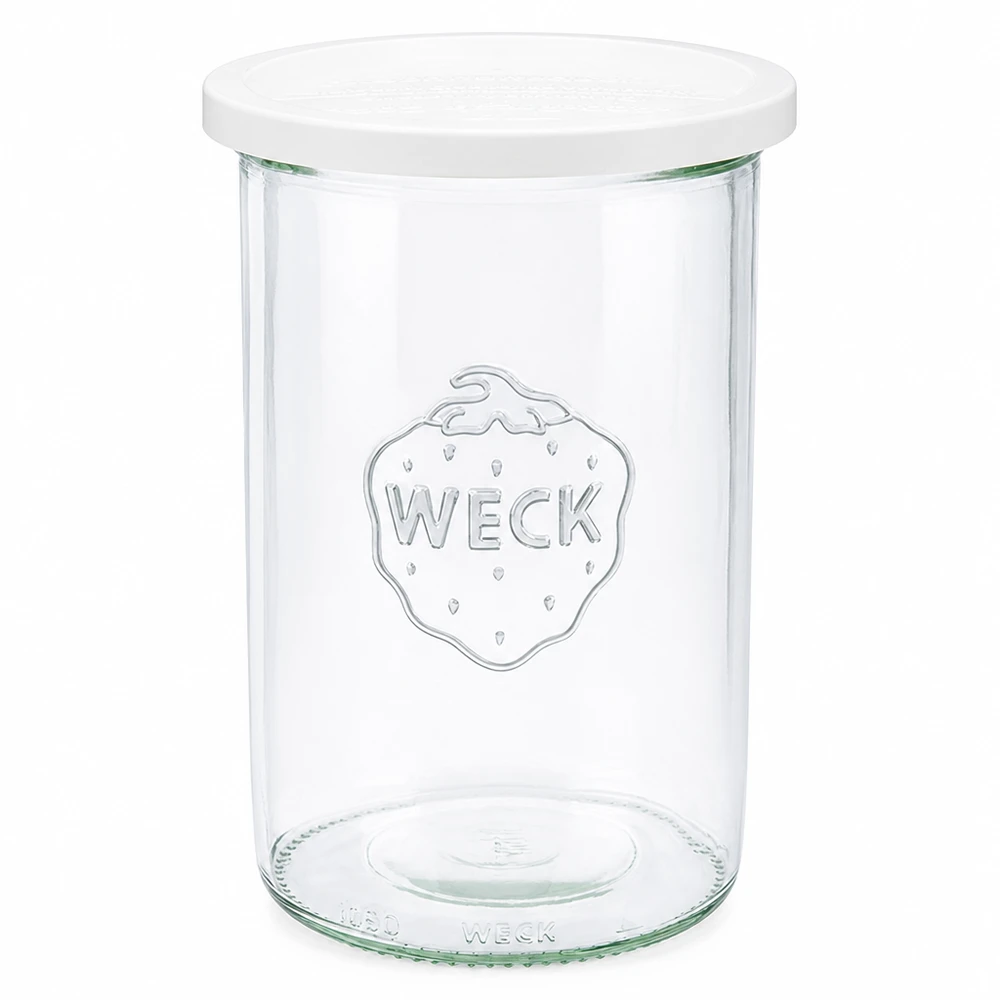 1000ml stortglas met vershouddeksel WECK RR100 WECK mason jar 1000ml met wit deksel RR100 helder glazen pot met WECK logo