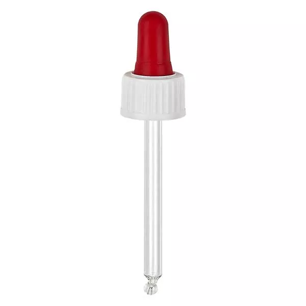 Glazen druppelpipet wit/rood 18 mm PL66 garantiesluiting St