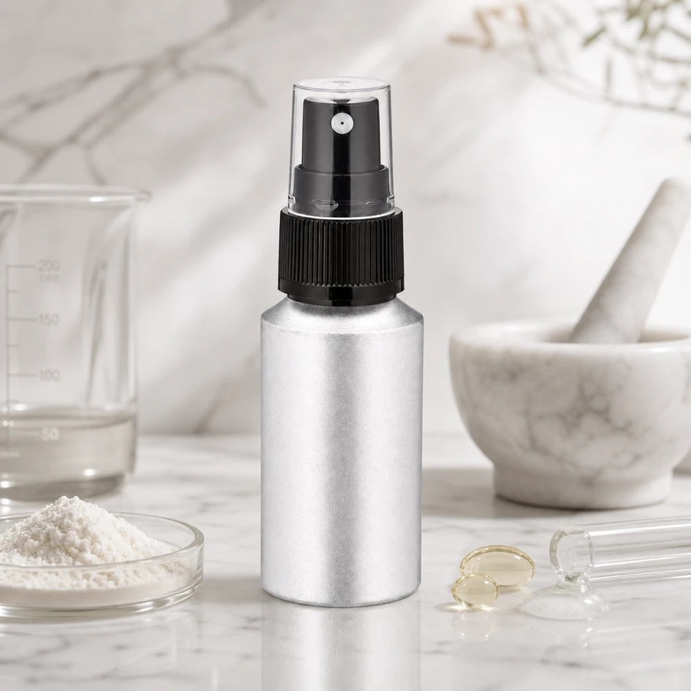30 ml aluminium fles gebeitst incl. pompverstuiver zwart Lichtgewicht metalen sprayflacon van 30 ml met ergonomische verstuiver voor nauwkeurige dosering