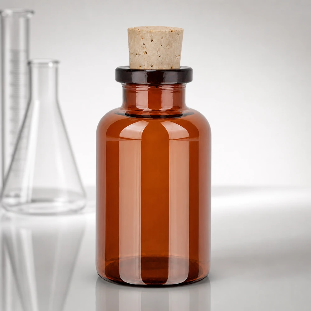 Injectiefles bruin glas 20ml met kurk 11/14mm Kleine Braunglasflasche zylindrisch 20ml mit Korken für Proben und Reagenzien