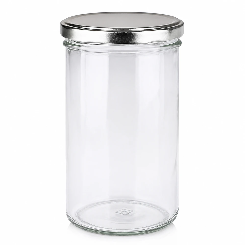 277ml mason pot met zilveren BasicSeal deksel leeg op witte achtergrond Inmaakpot Voorraadpot