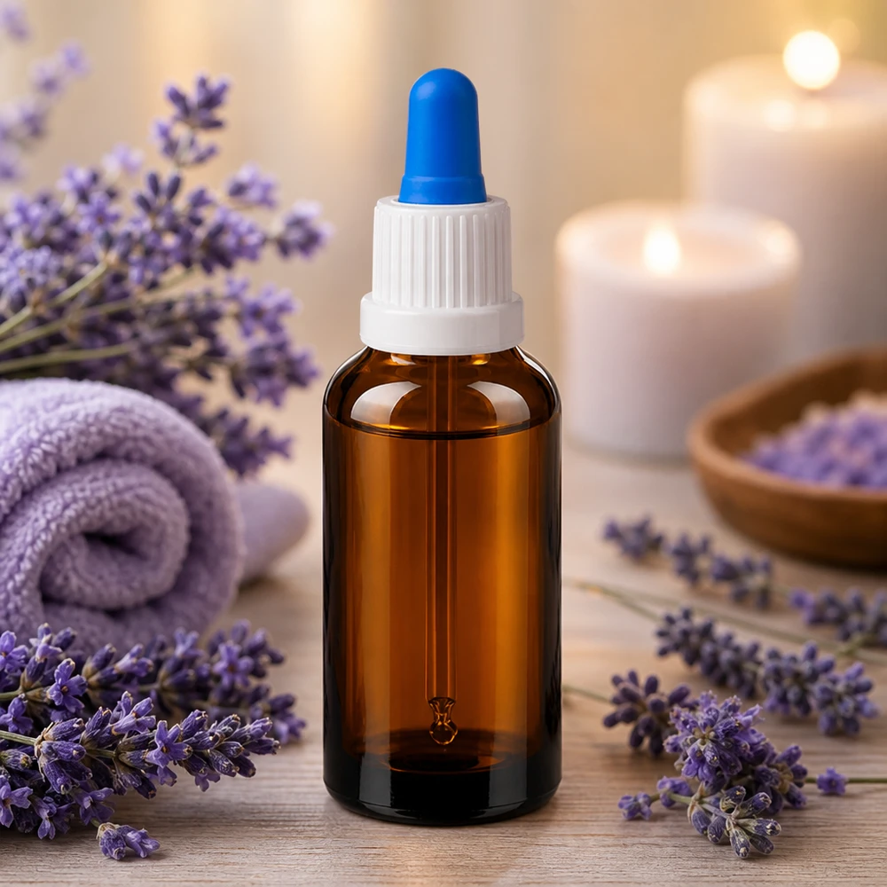 30ml pipetfles wit/blauw OV BrownLine UT18/30 Hoogwaardige glazen fles van 30 ml met druppelaar - beschermt ingrediënten tegen UV-licht en oxidatie