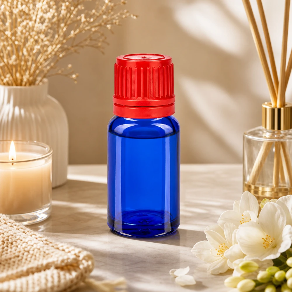 10ml UV-beschermend blauw glazen flesje met rode dop voor lichtgevoelige stoffen