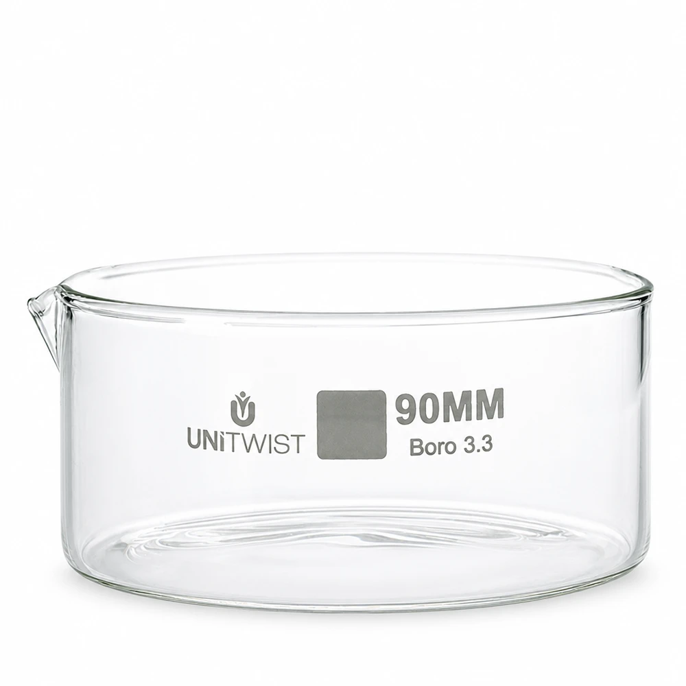 Kristalliseer schaal ø90mm borosilicaatglas UNiTWIST UNiTWIST kristallisatieschaal van borosilicaatglas, 90 mm, cilindrische vorm met tuit