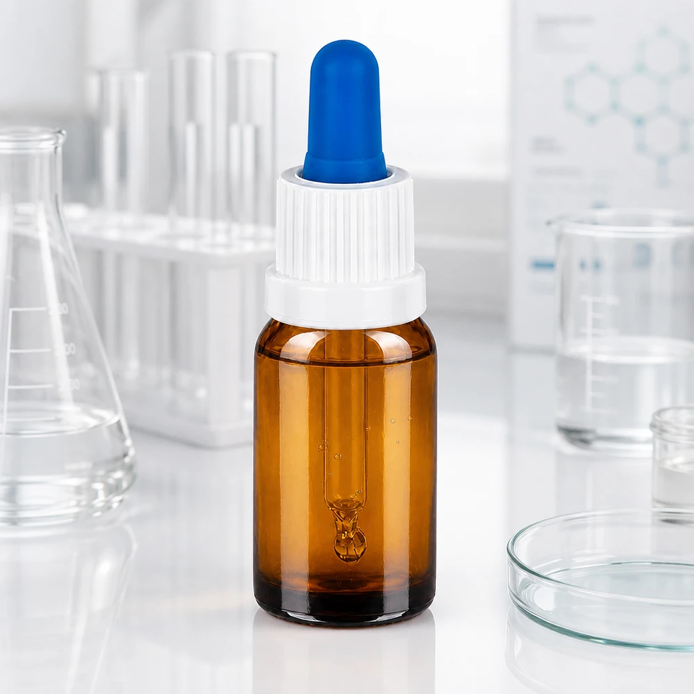 10ml pipetfles wit/blauw OV BrownLine UT18/10 10ml pipetfles BrownLine met nauwkeurige druppeldosering voor laboratorium- en cosmeticatoepassingen