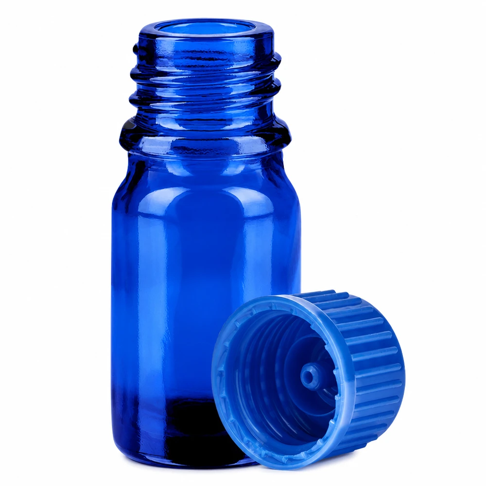 Handig blauw 5ml flesje met stevige schroefdop voor cosmetische producten