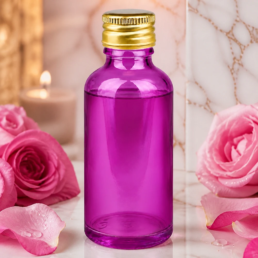 Klein violet glazen flesje 50ml perfect voor reisverpakkingen parfum en essentiële oliën