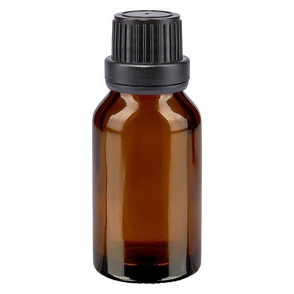 Bruine glazen fles 15ml met zwart druppelsluiting 2mm VR Bruine glazen fles 15ml met zwart druppelsluiting 2mm VR