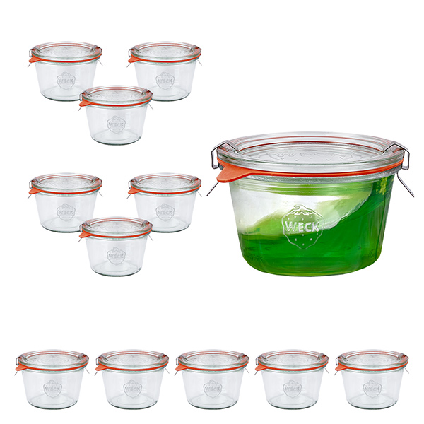 Set van 12 Weck-kannen 370 ml bekers met 12 glazen deksels, 1 Set van 12 Weck-kannen 370 ml bekers met 12 glazen deksels, 1