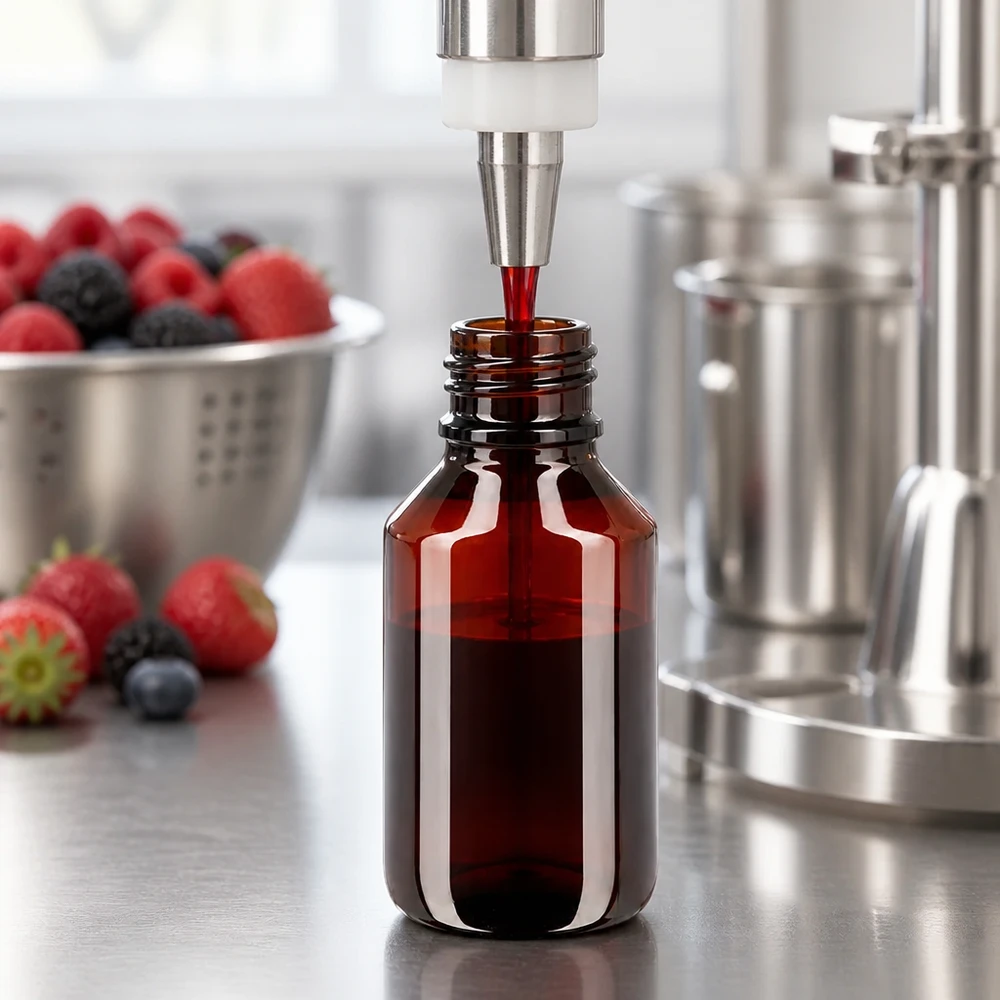 Lichtbestendige PET-fles van 50 ml met kindveilige sluiting, ideaal voor bessensiroop en extracten