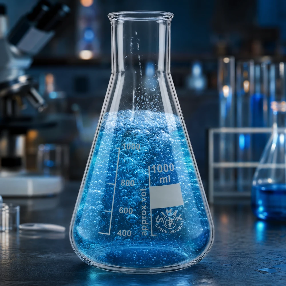 Erlenmeyer 1000ml wijde hals borosilicaat met afgeronde rand