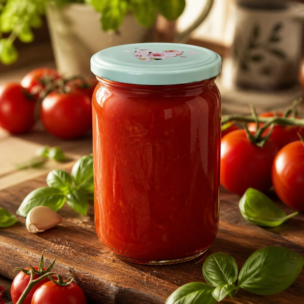 Voorraadpot van 555 ml met mintgroene deksel in de vorm van een hart, ideaal voor het inmaken van sauzen en tomaten