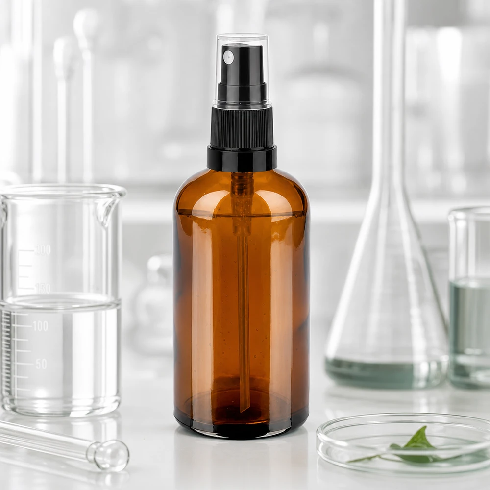 100ml sprayflacon zwart/tr. STD BrownLine UT18/100 Premium spuitfles 100 ml van apothekerskwaliteit voor het hygiënisch bewaren van oplossingen