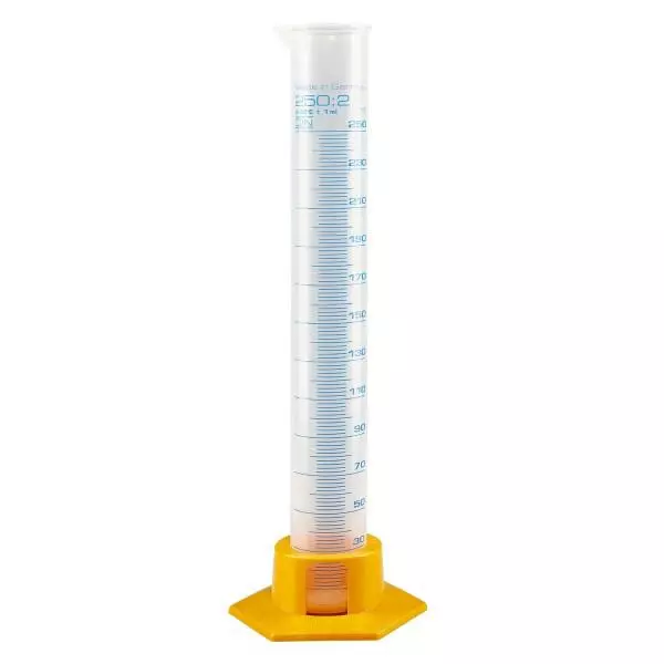250ml maatcilinder PP, maatverdeling met voet