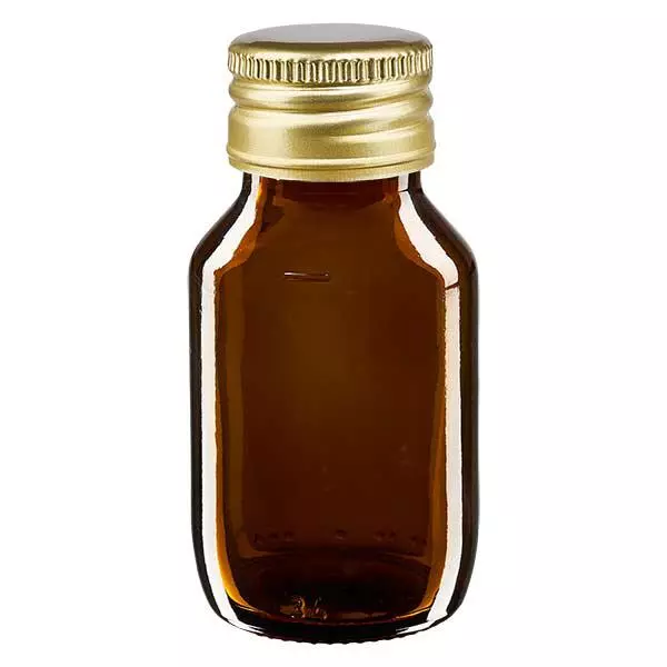 50 ml Euro-medicijnfles bruin met gouden aluminium sluiting