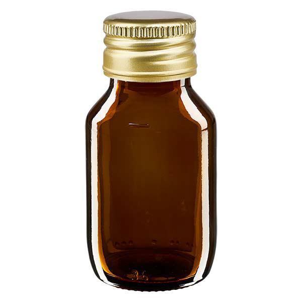 50 ml Euro-medicijnfles bruin met gouden aluminium sluiting 50 ml Euro-medicijnfles bruin met gouden aluminium sluiting