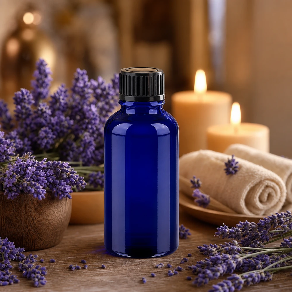 Professioneel 30ml amberkleurig glazen alternatief in blauw voor spa en massagetoepassingen