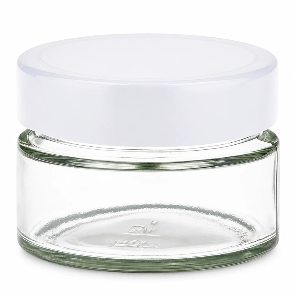 130 ml ronde glazen pot met wit BasicSeal deksel UNiTWIST - lege glazen pot met schroefdop voor opslag