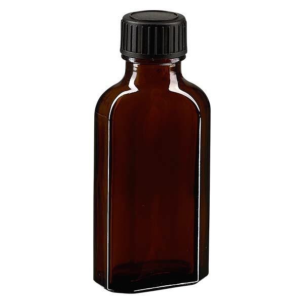 50 ml bruine meplatfles met DIN 22 monding, inclusief schroefsluiting DIN 22 zwart van EPE