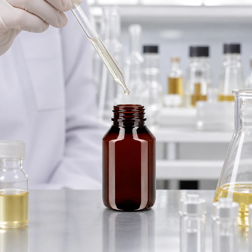 Compacte PET-fles van 50 ml, amberkleurig, voor UV-bescherming van oliën en tincturen