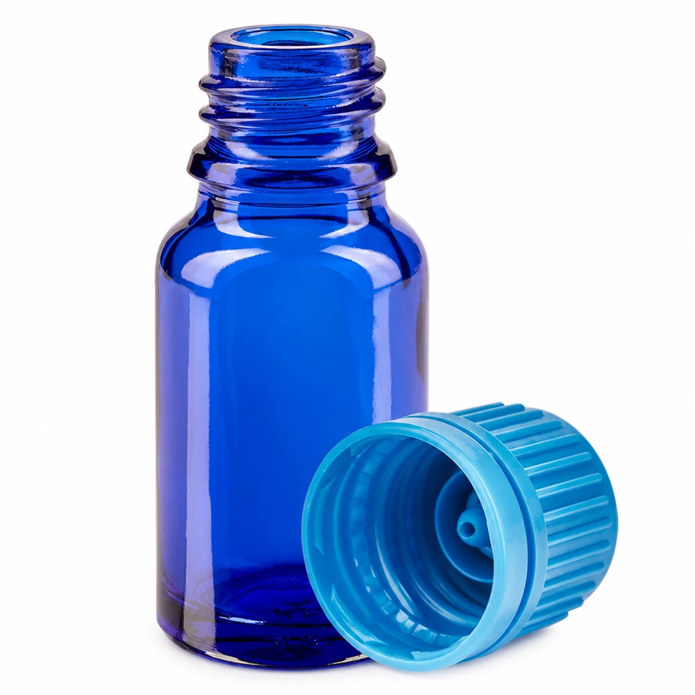 Blauw 10ml flesje met 11mm opening, perfect voor nauwkeurig doseren