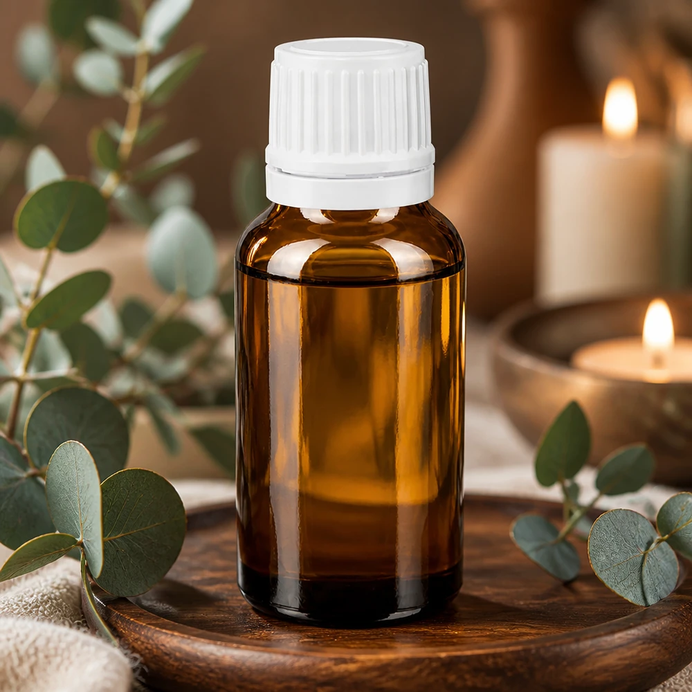 Apothekersflesje van 20 ml van UV-werend bruin glas met een witte doseerdop en een naaldinzetstuk