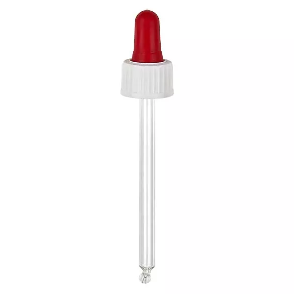 Glazen druppelpipet wit/rood 18 mm PL85 Standard
