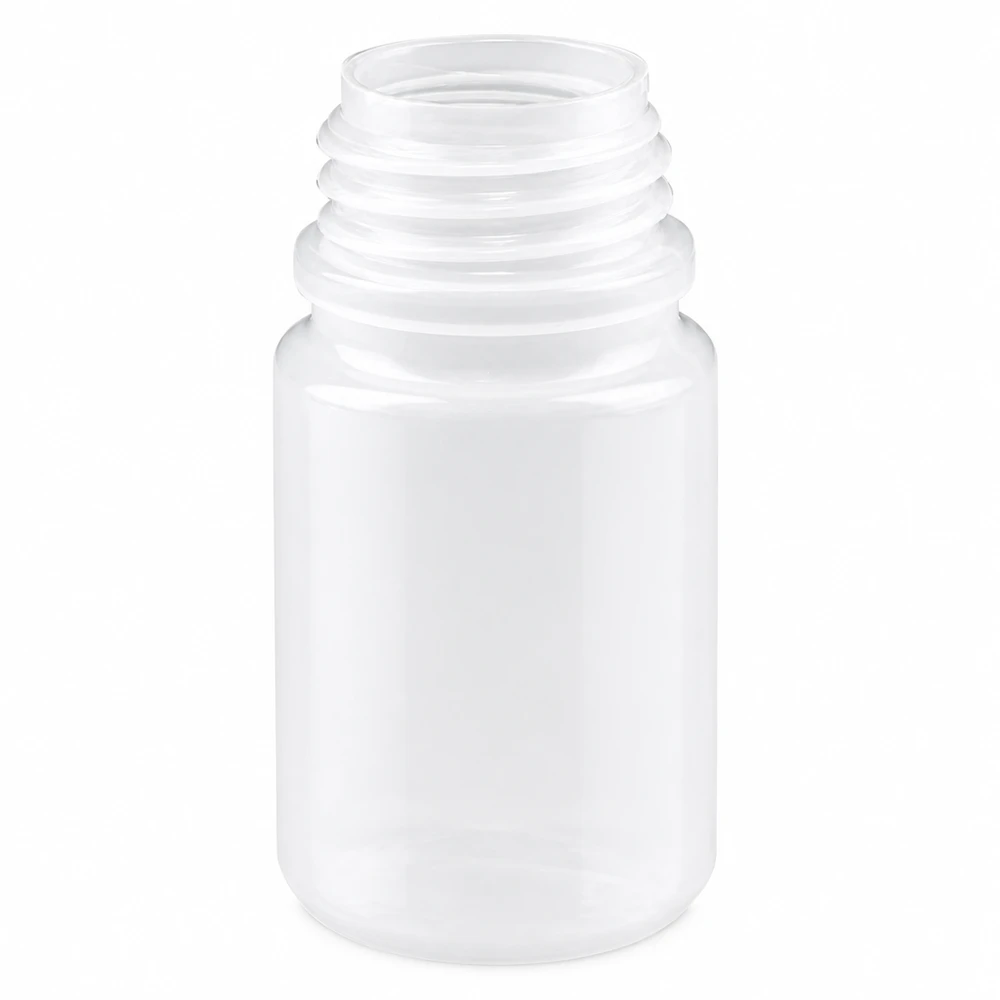 Wijde hals laboratoriumfles 50ml zonder sluiting Kleine 50 ml-fles met brede hals van wit HDPE, met schroefdraad, zonder dop