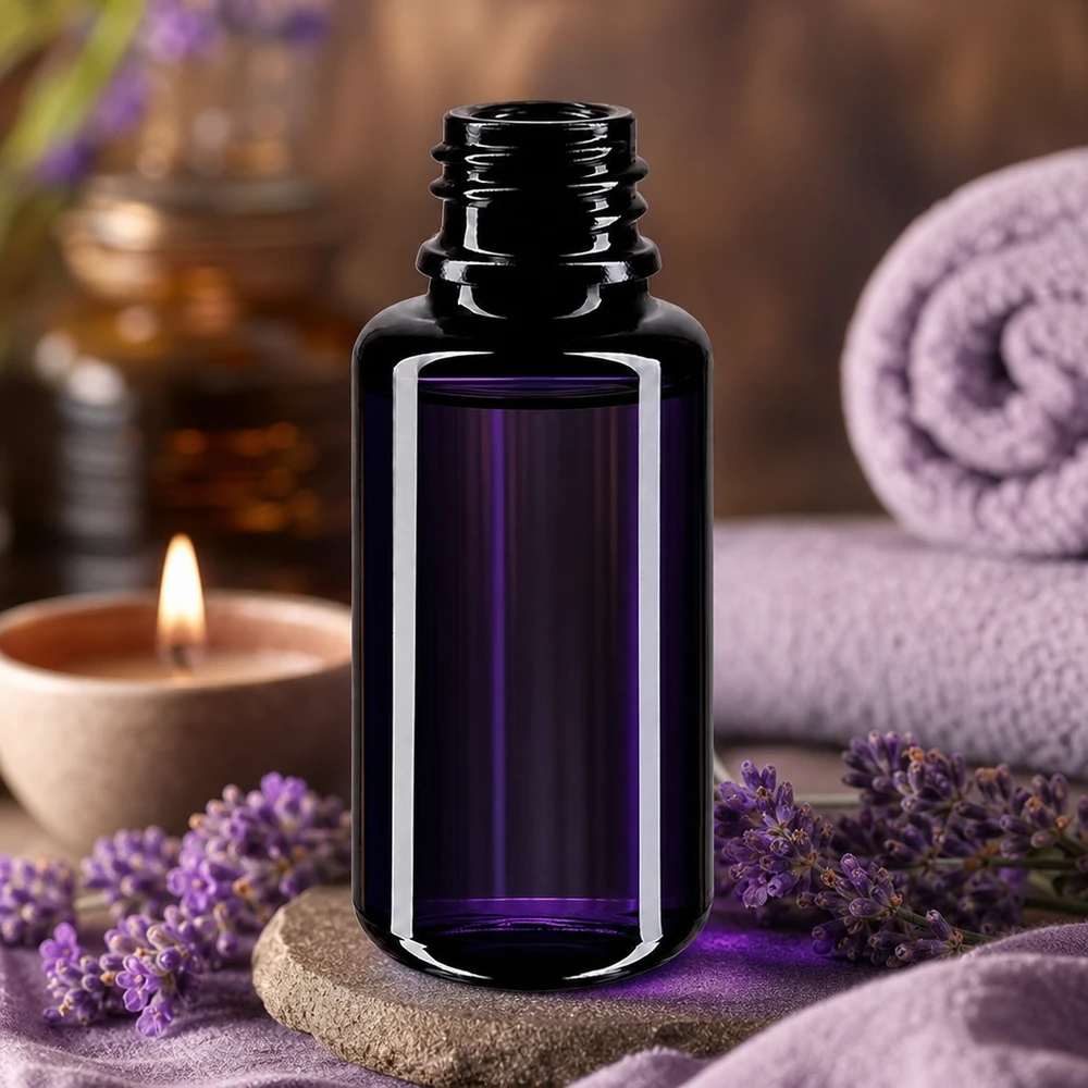 Violetglas fles 20ml DIN 18 (Mironglas) Violet glazen druppelflesje met praktische schroefdraad voor veilig opbergen