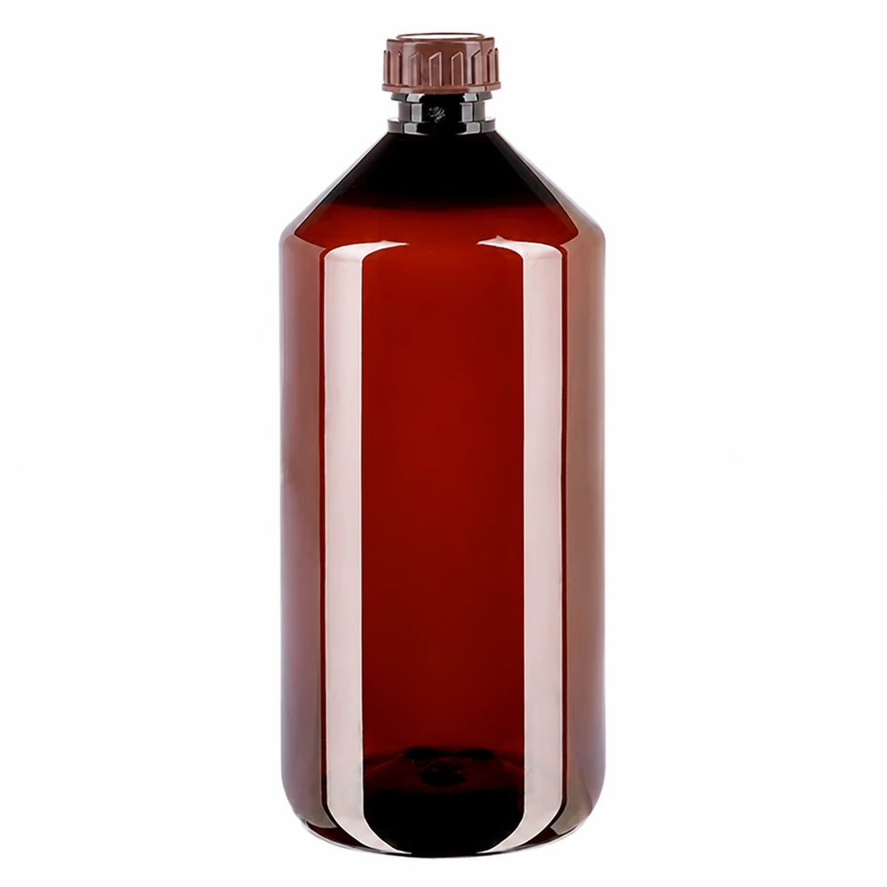 PET fles 1000ml met bruine dop Standaard Bernsteinfarbene Vorratsflasche 1000ml aus PET mit braunem Verschluss